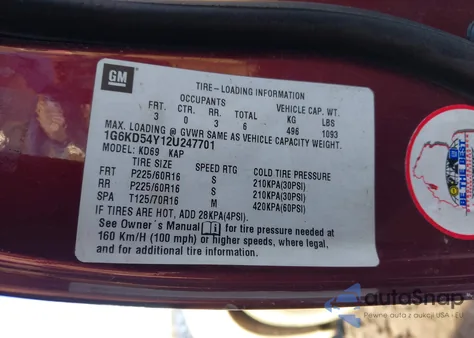 2002 Cadillac Deville Standard z USA, uszkodzony, nr VIN 1G6KD54Y12U247701